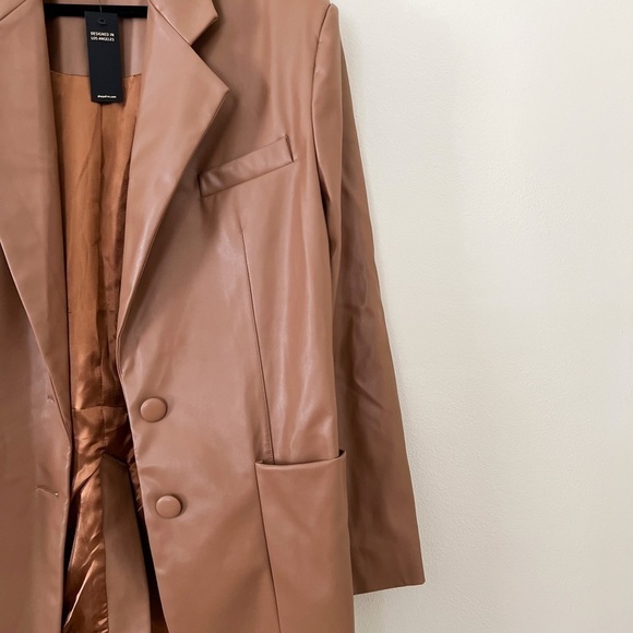 NWT AFRM Agnes Vegan Leather Maxi Blazer Camel Brown Sz M - Picture 4 of 9